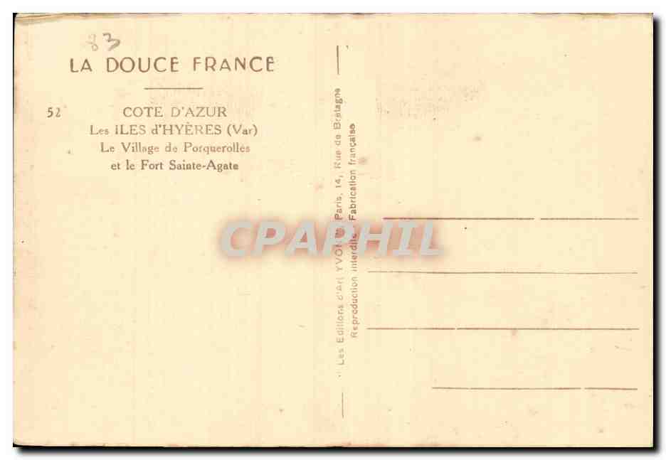 Iles d'Hyeres CPA Le village de porquerolles et le fort Saint Agate — Rückseite