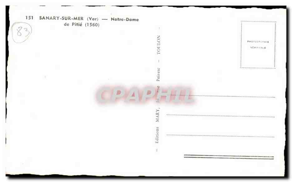 Sanary sur Mer - Notre Dame de Pitie - CPA  — Verso
