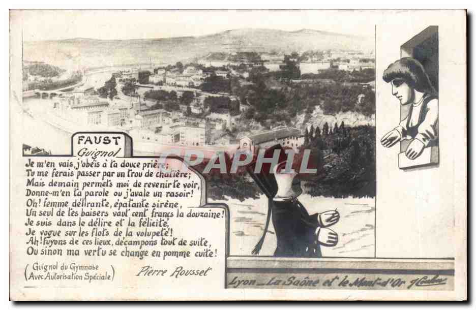 Lyon - Guignol marionnette Le Saone et le Mont d'Or - Faust - CPA 