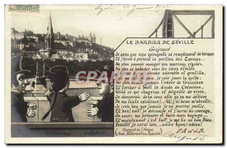 Lyon - Guignol marionnette - Barbier de Seville 1909 - CPA 
