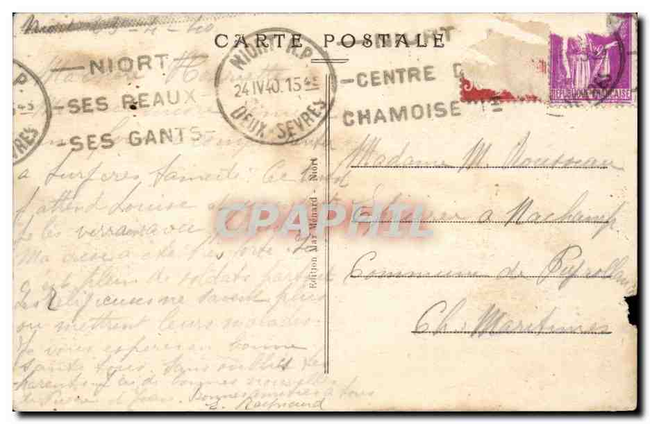 Niort - Hopital Hospice Vieilards Femmes Pavillon des Valides CPA — Verso