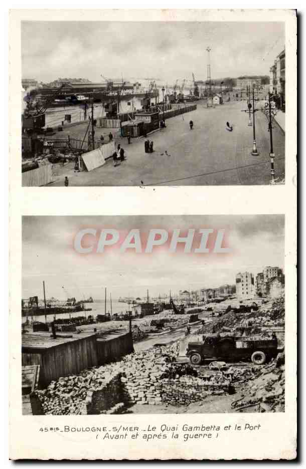 Boulogne-sur-Mer — Quai Gambetta und der Hafen — Vor und nach dem Krieg — Edition Fauchon