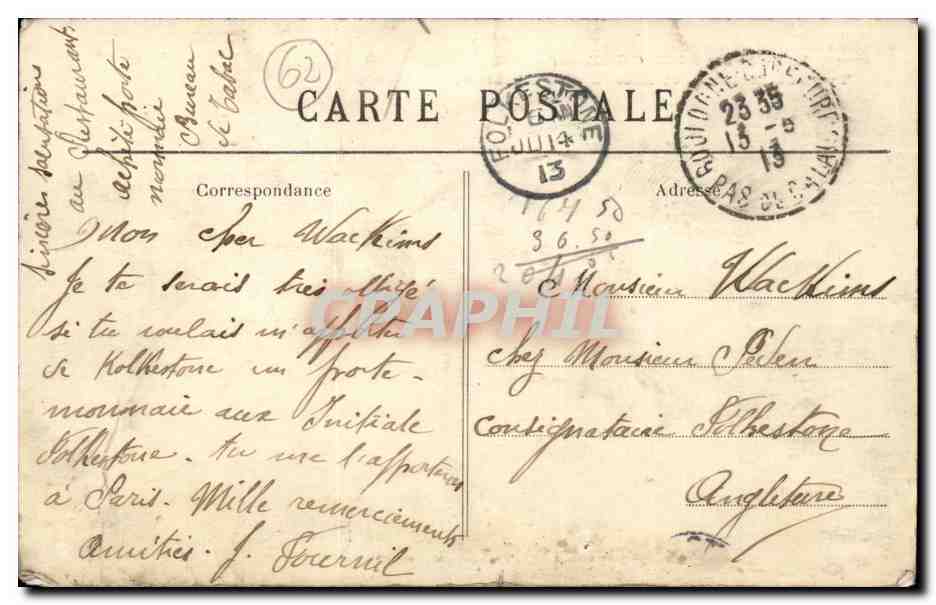Boulogne sur Mer - Bateau de Folkestone CPA  — Verso