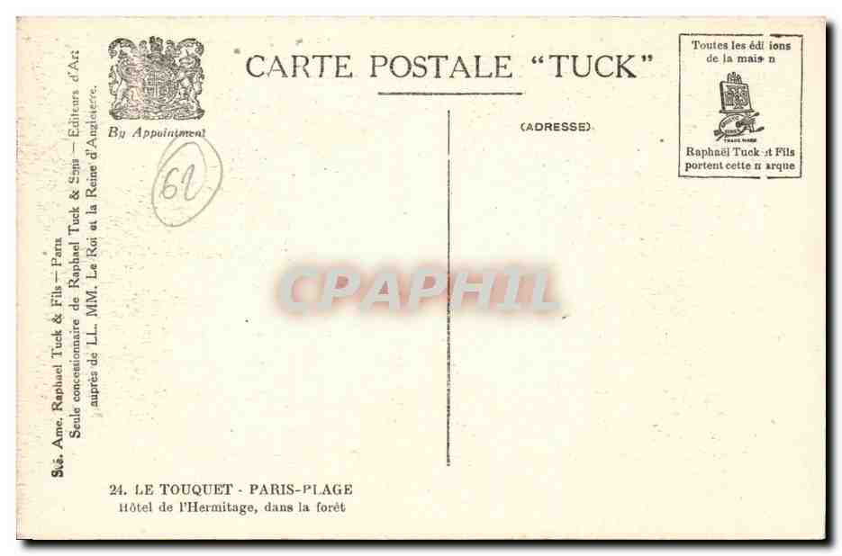 Le Touquet Paris Plage - Hotel de l'Hermitage dans la foret - CPA  — Verso