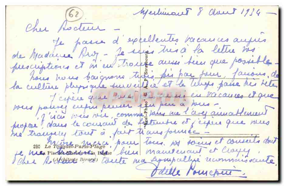 Moderne Schwimmbecken und der Schutzdamm — Le Touquet-Paris-Plage — Verleger C.A.P. n° 290 — Rückseite