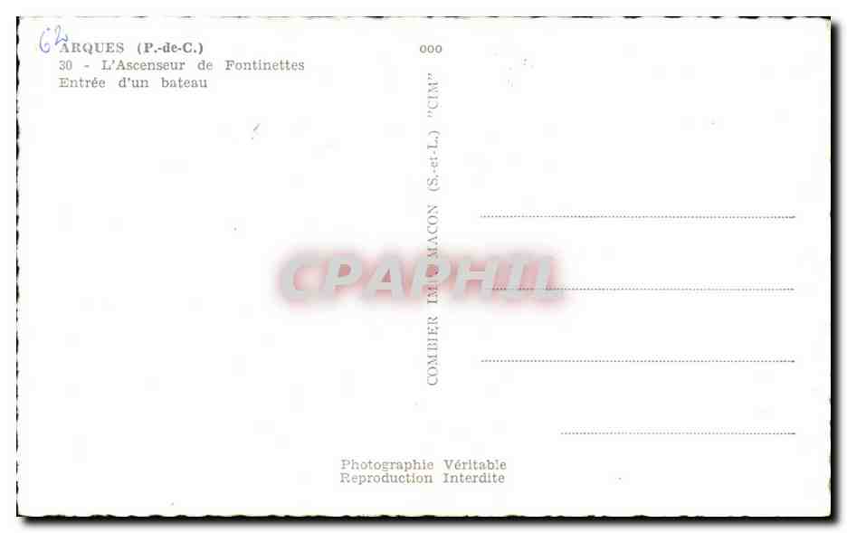 Arques - L'Ascenseur de Fontinettes - Entree d'un bateau - CPA  — Rückseite