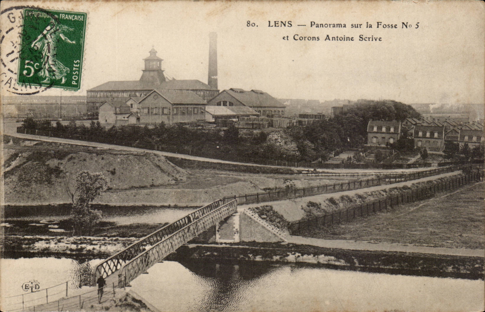 Lens - Panorama sur la Fosse n 5 et Corons Antoine Servie CPA 