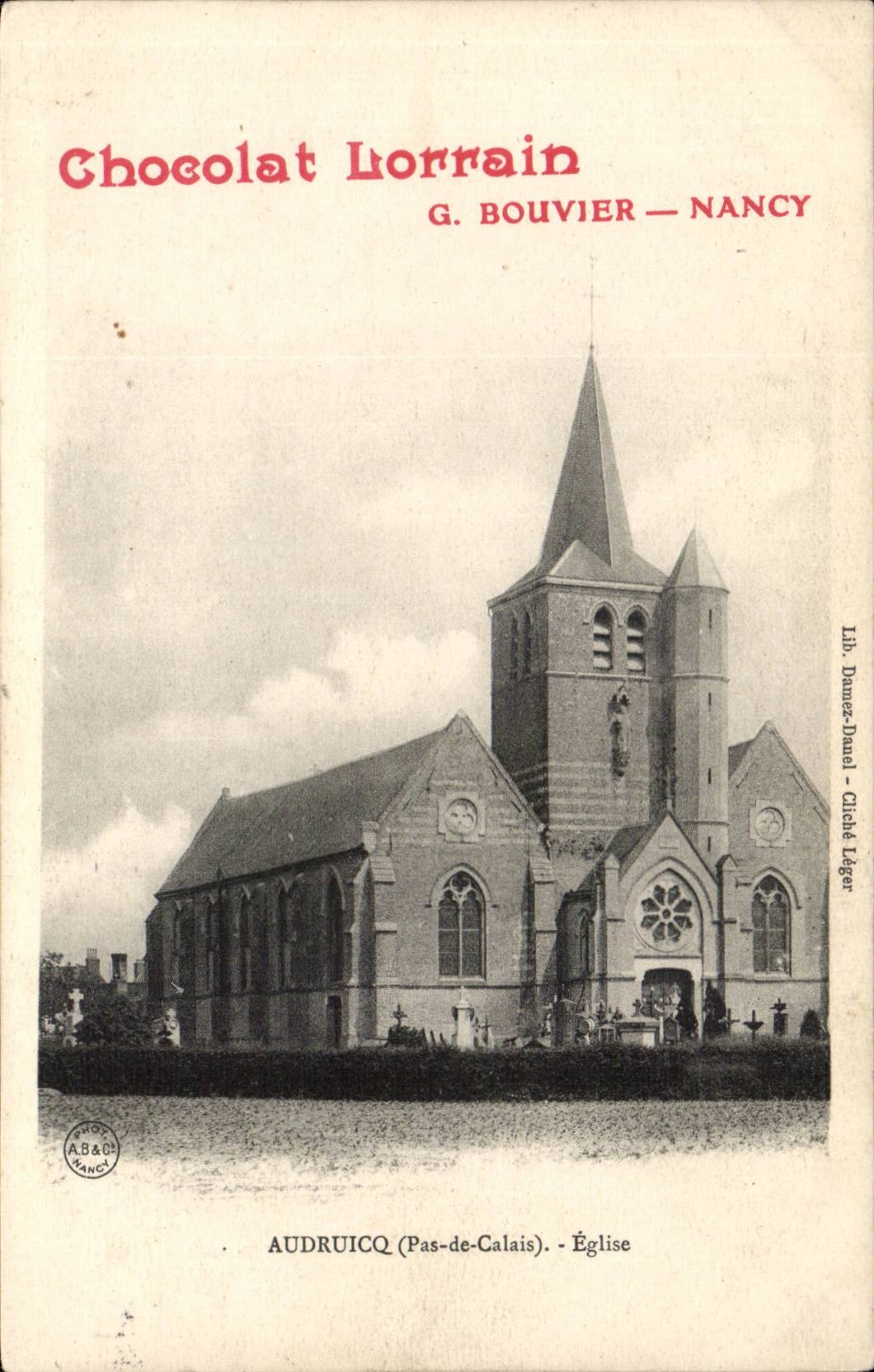 Audruicq - Eglise - Chocolat Lorraine G Bouvier Nancy - CPA 