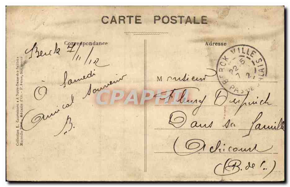Berck Plage - Voiture de Mareyeur - Cheval - Horse - CPA  — Rückseite
