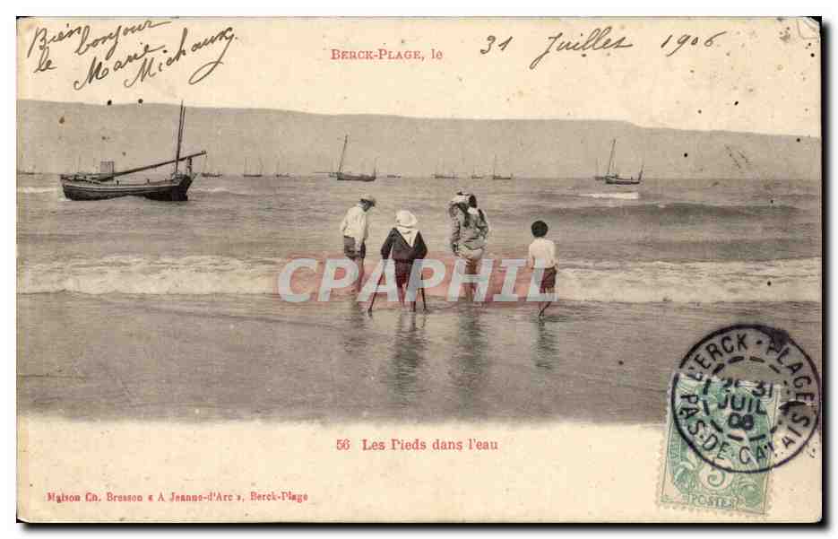 Berck Plage - Les Pieds dans l'eau - bateau - boat - CPA 