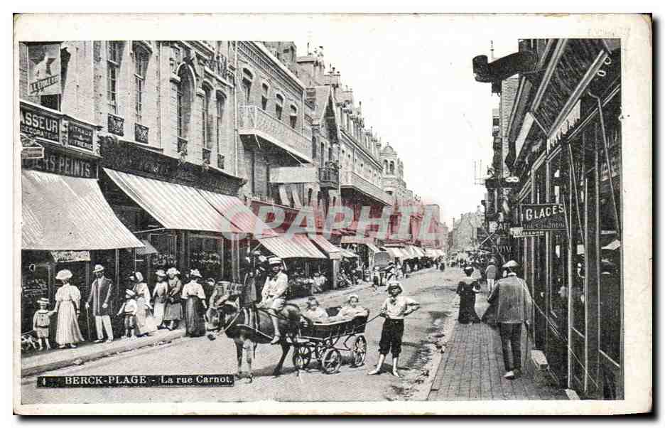Berck Plage - La Rue Carnot - cheval - horse ane donkey - CPa„ 