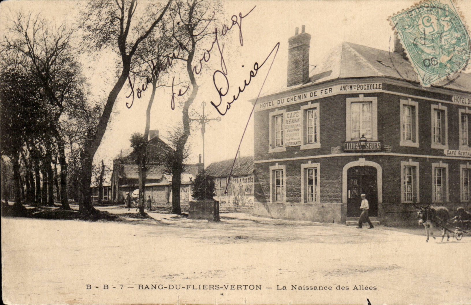 Rang du Fliers Verton - La Naissance des Allees - Hotel du Chemin de Fer - CPA Charette a ane (donkey mule)