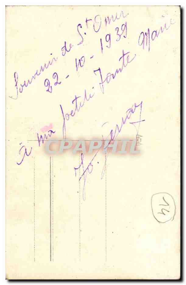 CARTE PHOTO Saint Omer - Souvenir 22 10 1939 a Ma Petite Tante Marie - Soldats - Militaria - CPA  — Back