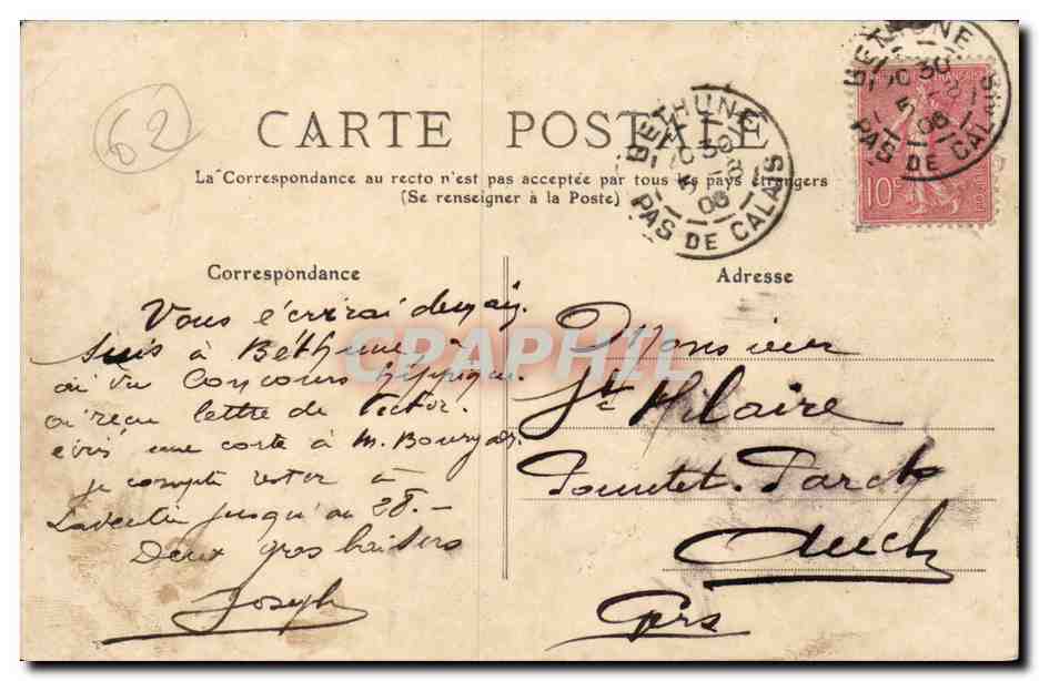 Bethune - La Gare d'eau - bateau - boat - CPA  — Rückseite