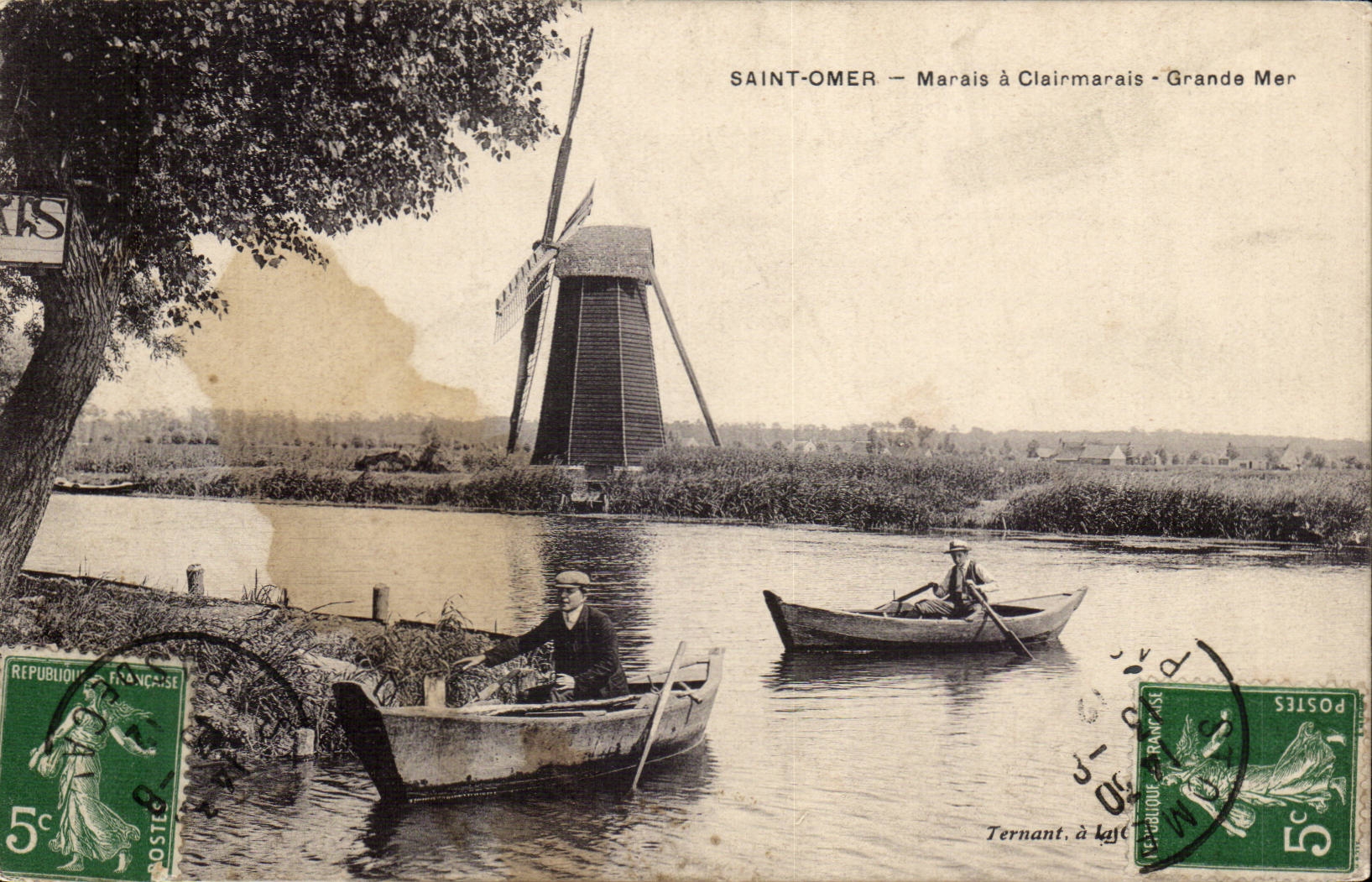 Saint Omer - Marais a Clairmarais - Grande Mer - Moulin - windmill - bateau - boat - CPA 
