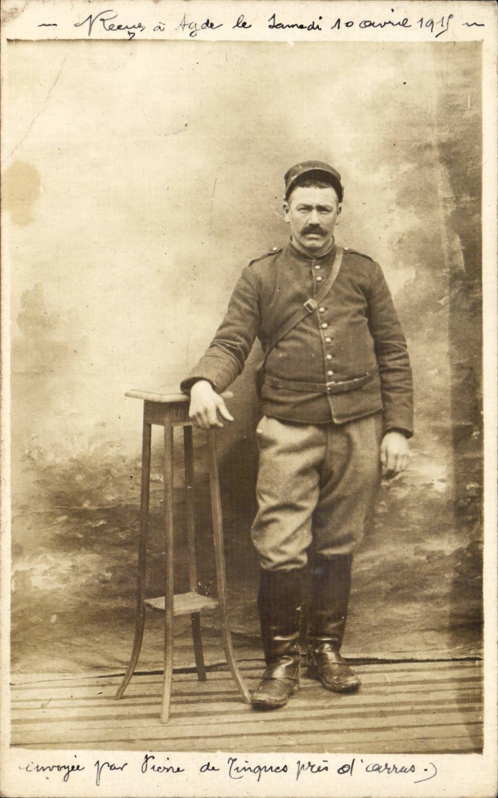 CARTE PHOTO Arras - Recus a Agde le Samedi 10 1915 - pres d ' Arras - Sodat - militaire Militaria CPA 