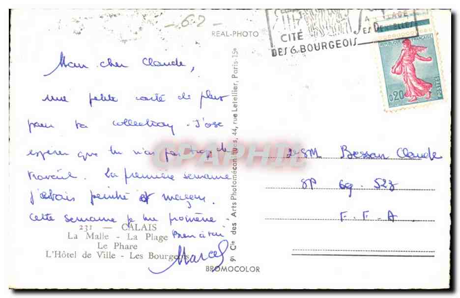 Calais - Souvenir CPA (phare lighthouse) — Back