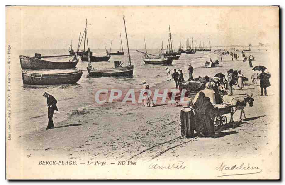 Berck Plage - La Plage - bateau - boat - ane - donkey CPA 
