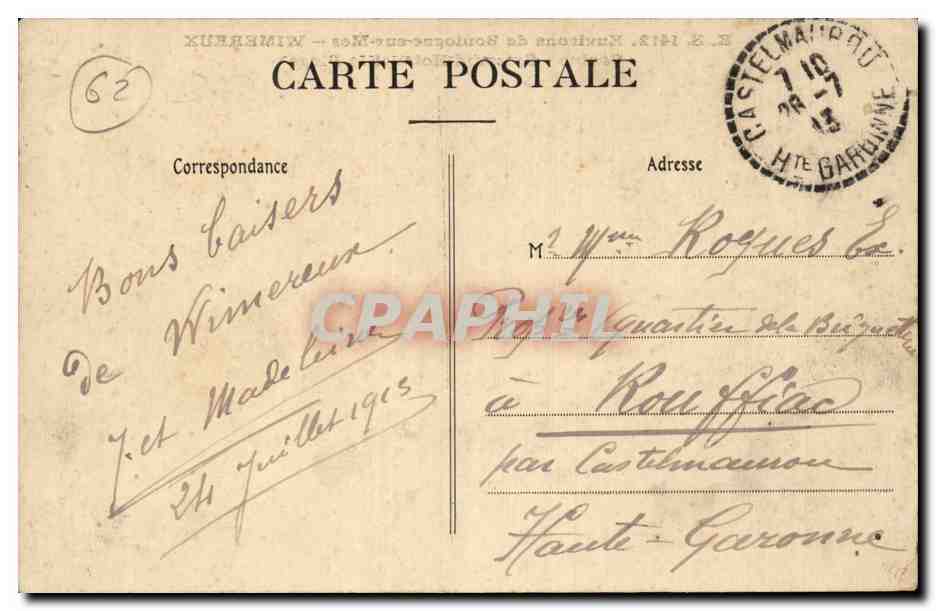 Wimereux — Casino und Splendid Hotel — E.S. 1412 — Rückseite