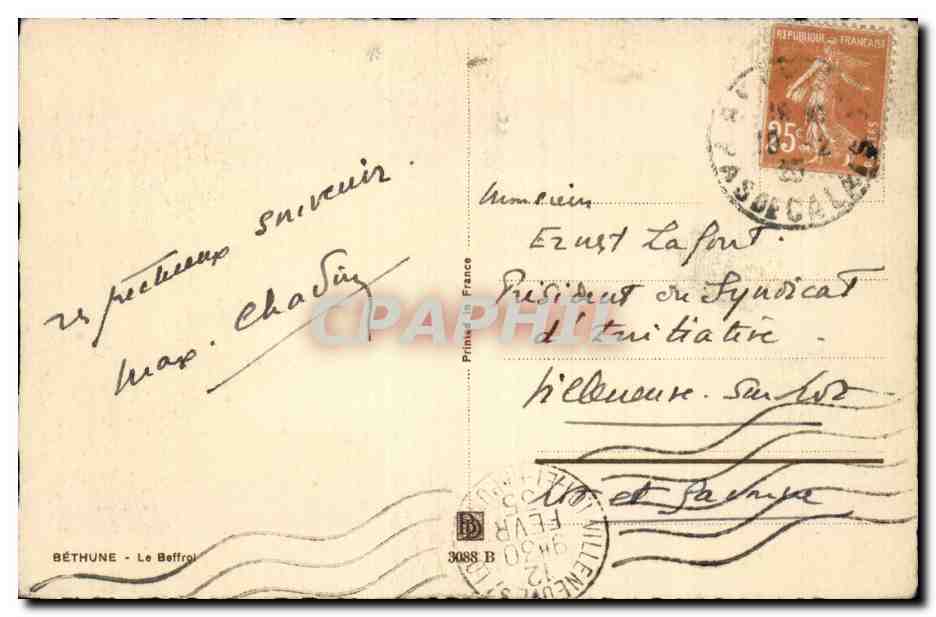 Bethune - Le Beffroi - CPA  — Rückseite