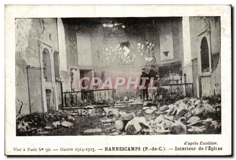 Hannescamps - Interieur de l'Eglise - Guerre 1914 1915 CPA 