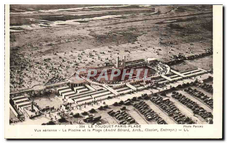 Le Touquet-Paris-Plage — Vue aérienne de la piscine et la plage — André Bérard, Arch., Clavier, Entrepr. — Photo Pacceau