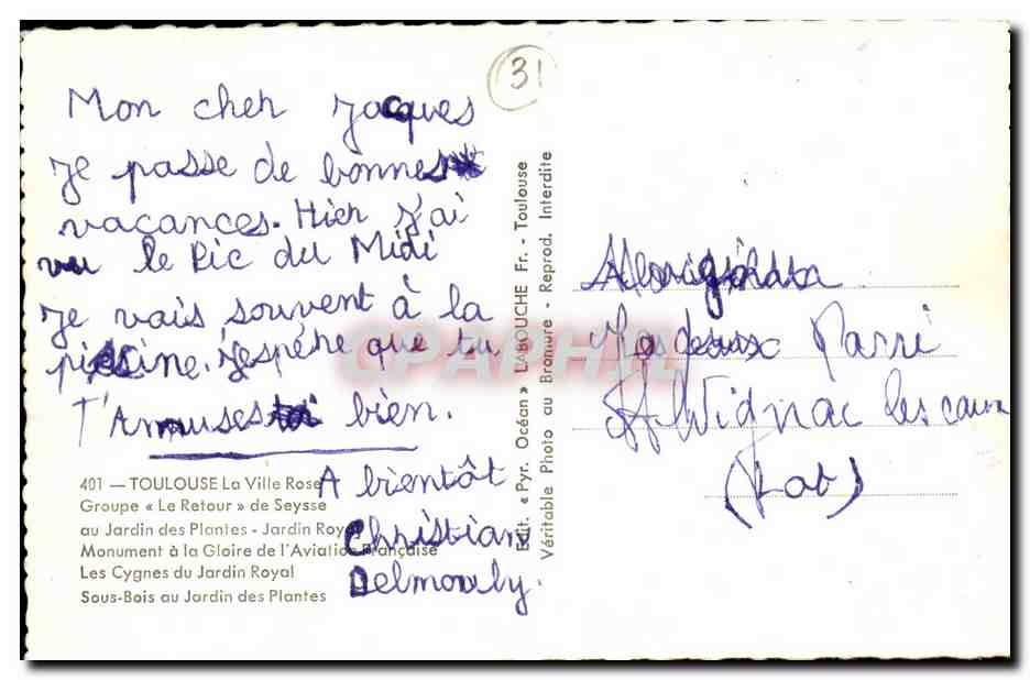 Toulouse - Les Jardins de Toulouse - Souvenir CPA  — Verso