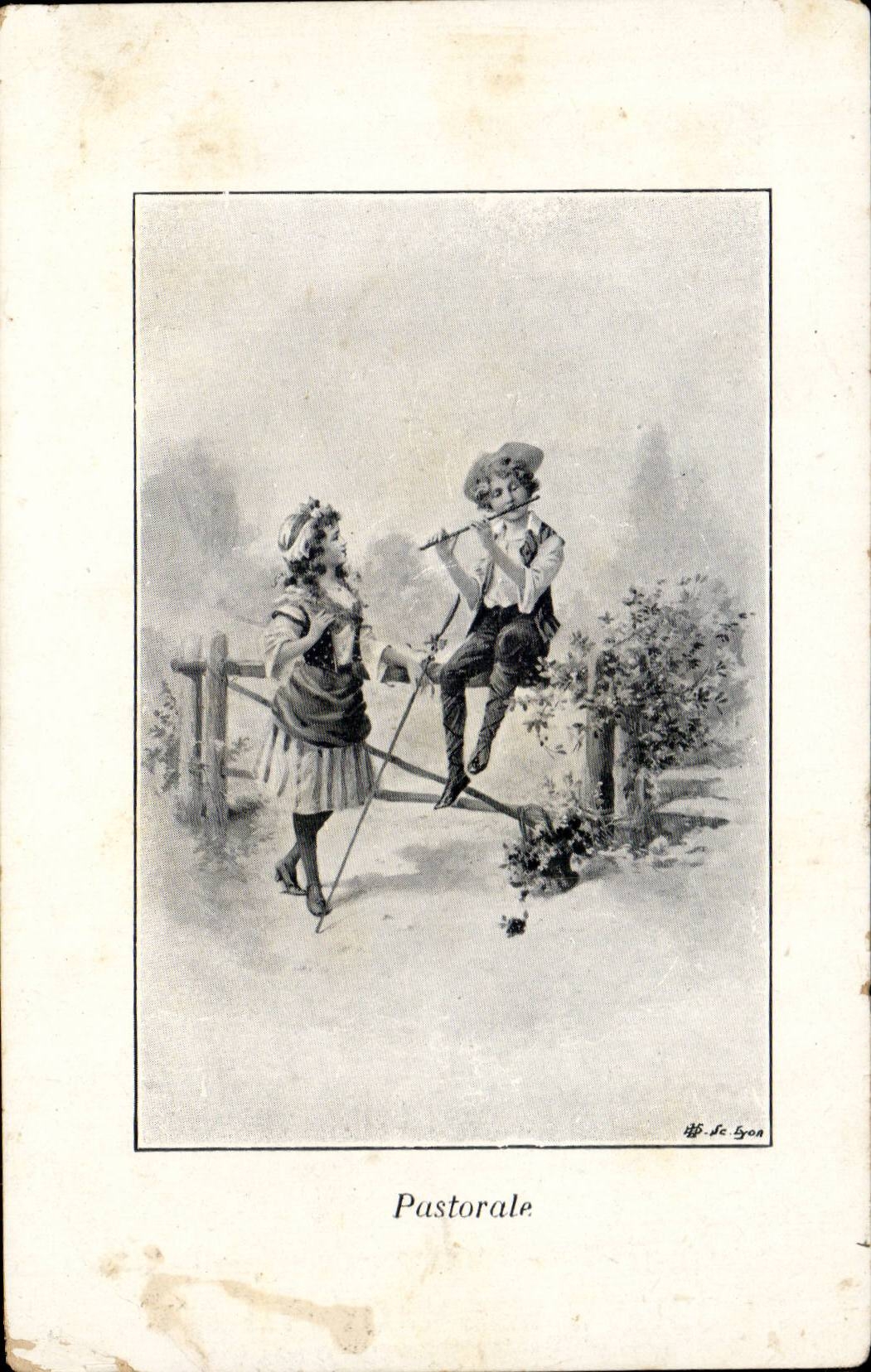 Fantaisie - Enfants - Pastorale - Flute - Musique - CPA (publicite Au paradis des dames 26 rue d'alsace lorraine)