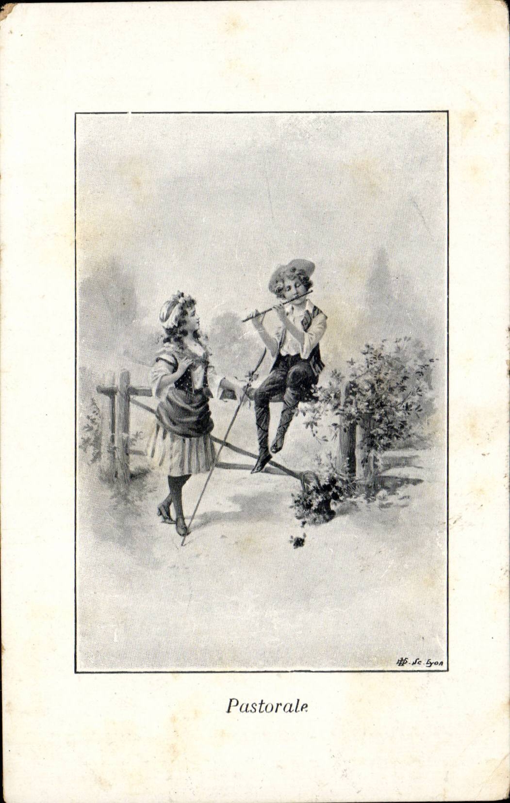 Fantaisie - Enfants - Pastorale - Flute - Musique - CPA (publicite Au paradis des dames 26 rue d'alsace lorraine