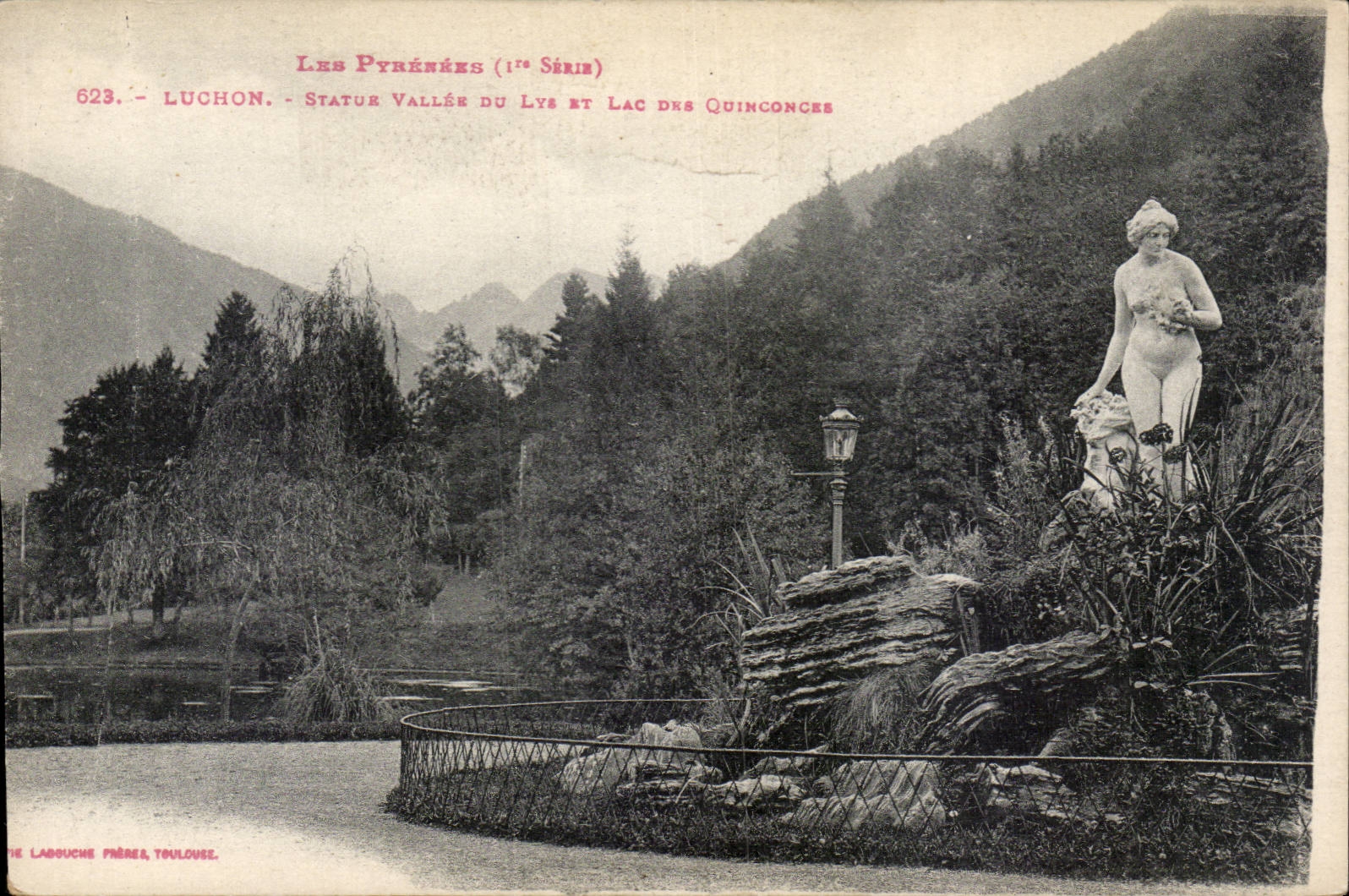 Luchon - Statue Vallée du Lys et Lac des Quinconces — Les Pyrénées (1ère Série) n°623, éditeur LADOUCHÉ FRÈRES, TOULOUSE