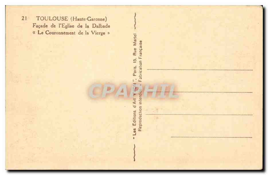 Toulouse (Haute-Garonne) — Façade de l'Église de la Dalbade — Le Couronnement de la Vierge — Reverso