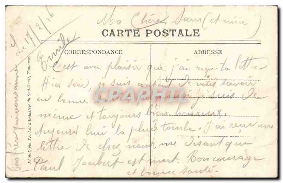 Toulouse - Monument Commemoratif des Combattants - CPA  — Rückseite