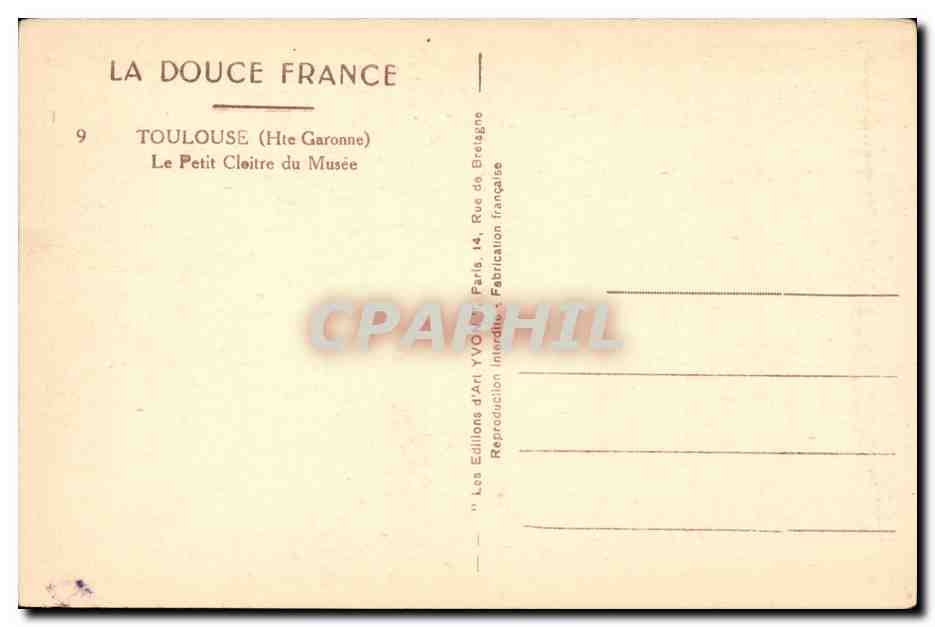 Toulouse - Le Petit Cloitre du Musee - CPA  — Verso