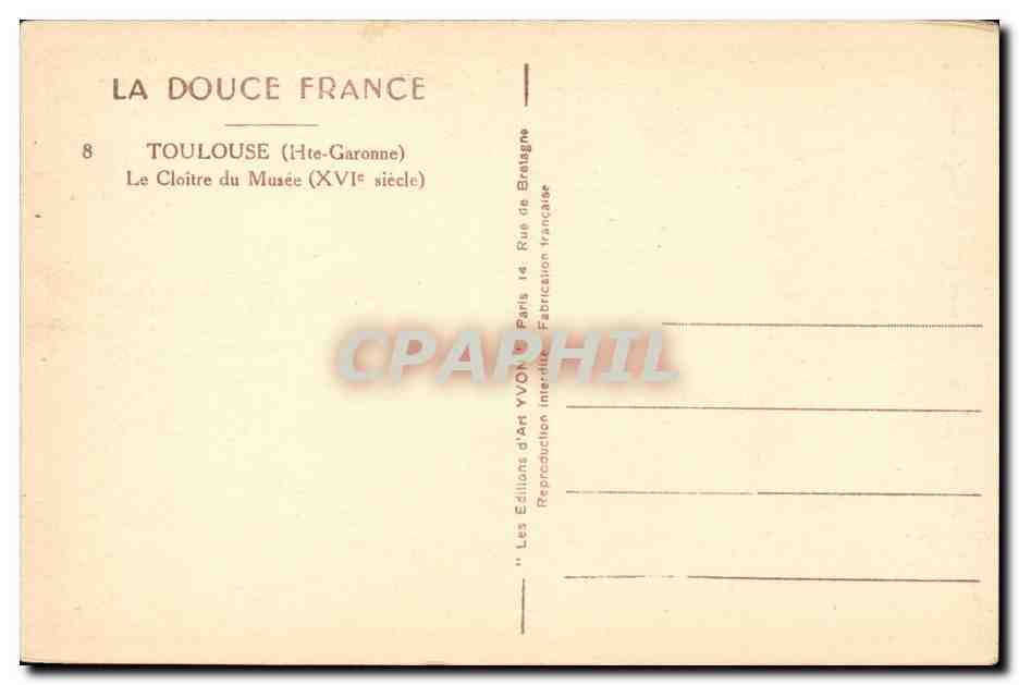Toulouse - Le Cloitre du Musee - CPA  — Verso