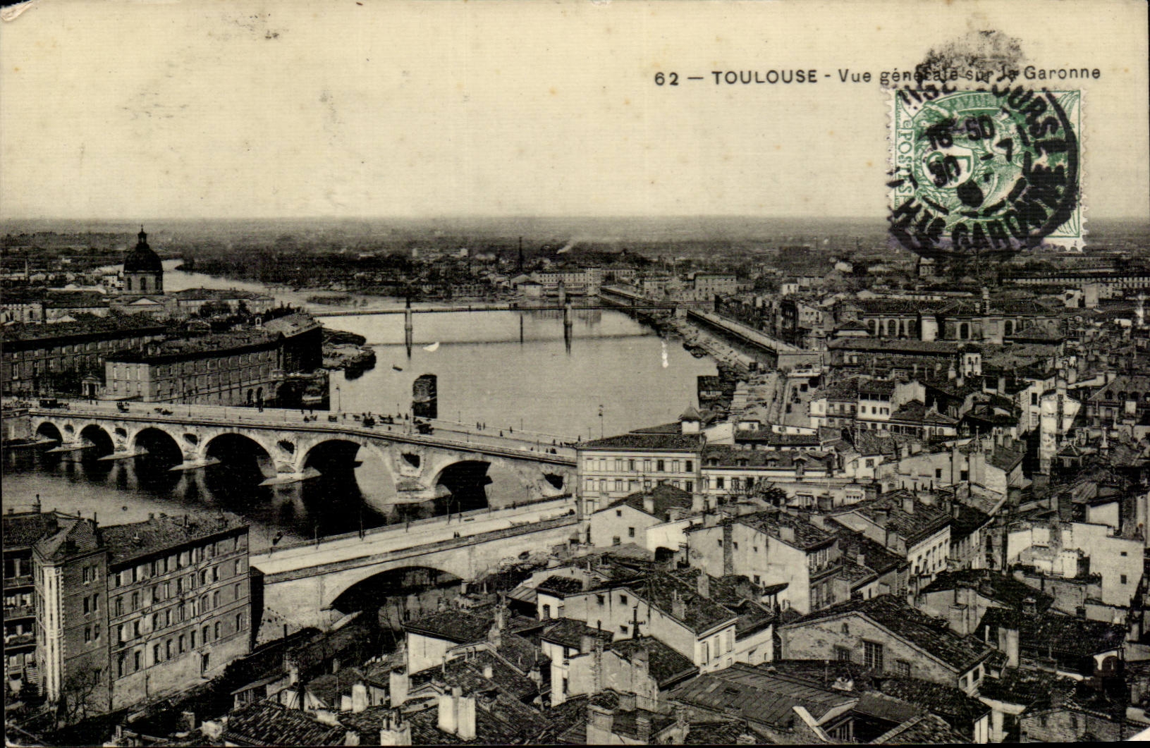 Toulouse — Vue générale sur la Garonne — Éditeur : J. V. B. Probst, n° 62