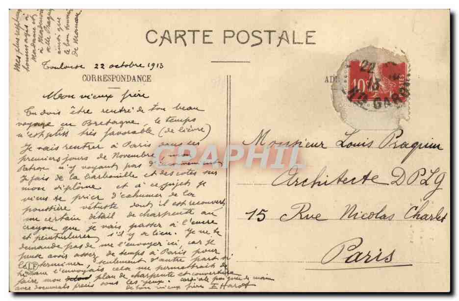 Toulouse - Hotel de Roquette CPA  — Verso