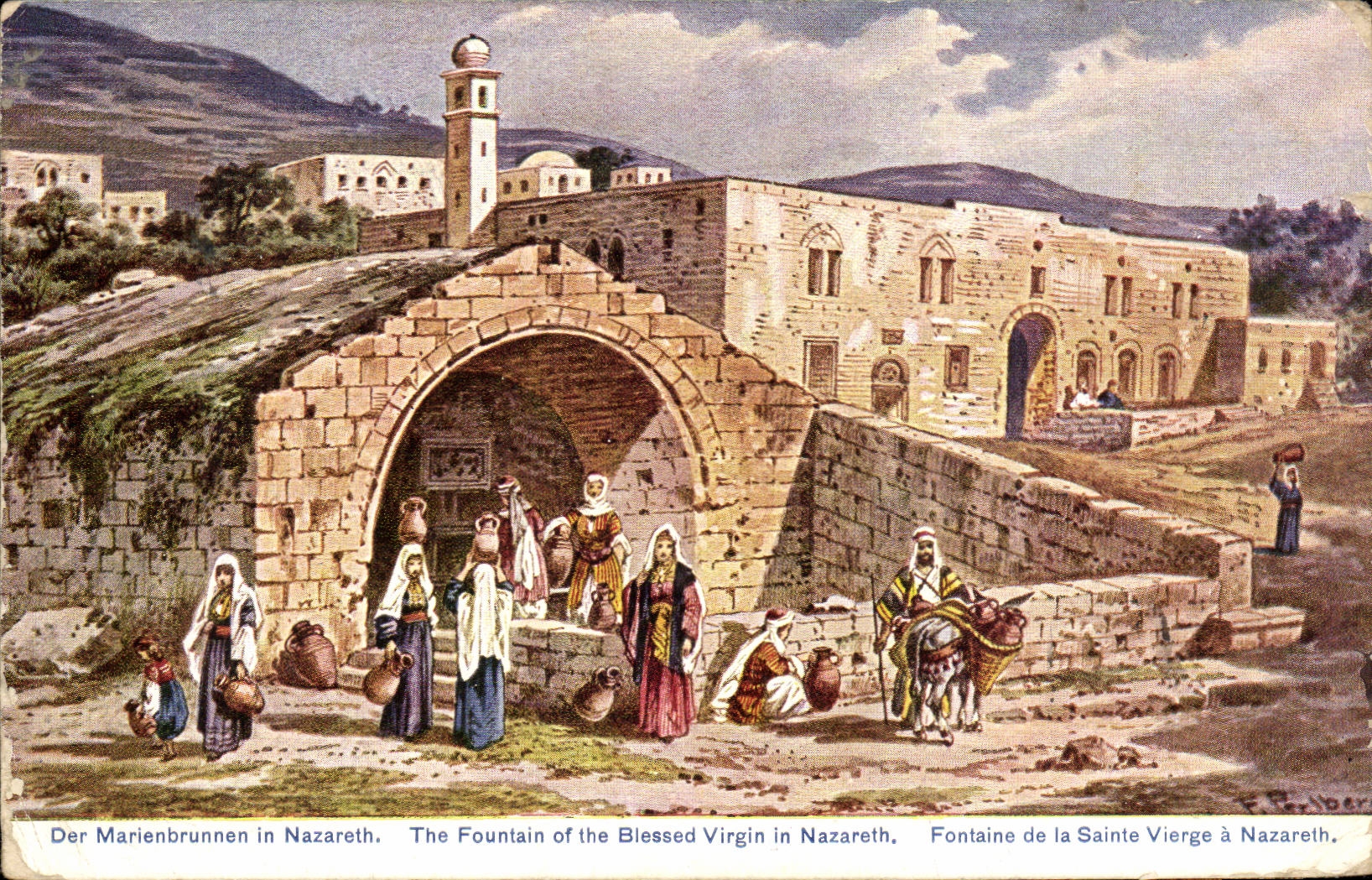 Israel - The Fontain of the Blessed Virgin in Nazareth - Fontaine de la Sainte Vierge - ane - donkey CPA 