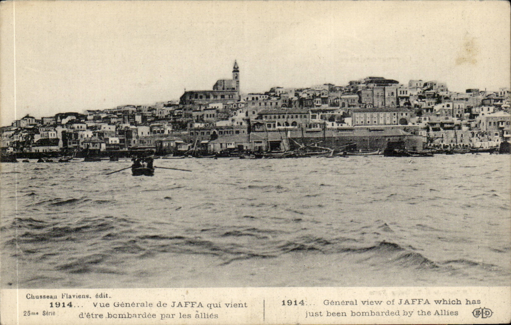 Israel - Jaffa - Guerre 1914 General view after being bombarded by the Allies - bateau - boat CPA 