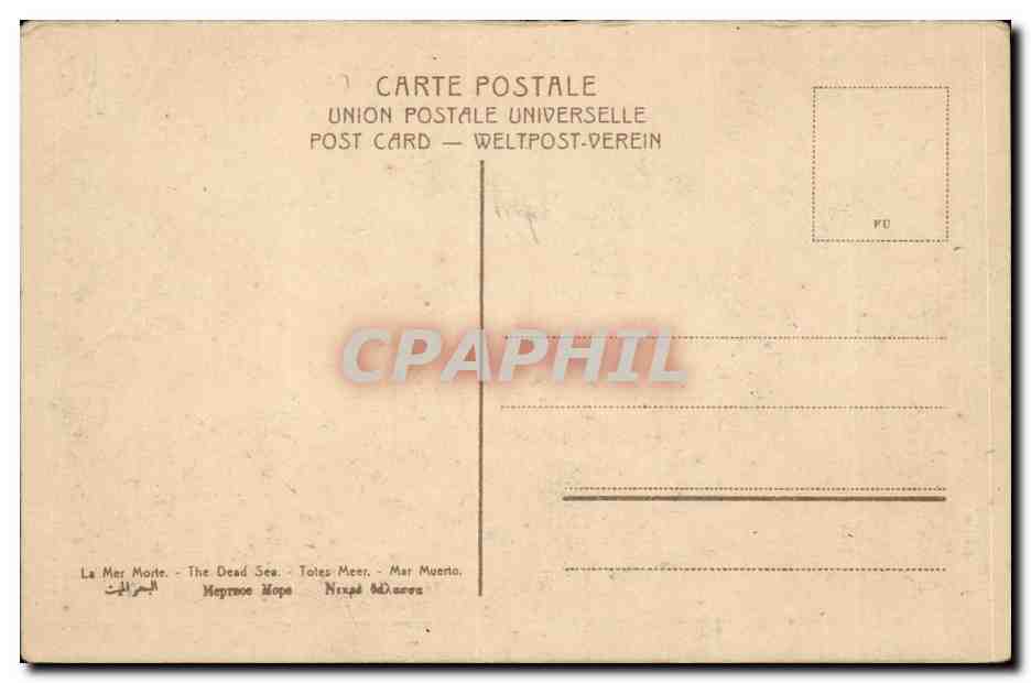 La Mer Morte — Vue de la rive avec un homme et un âne — Union Postale Universelle — Back