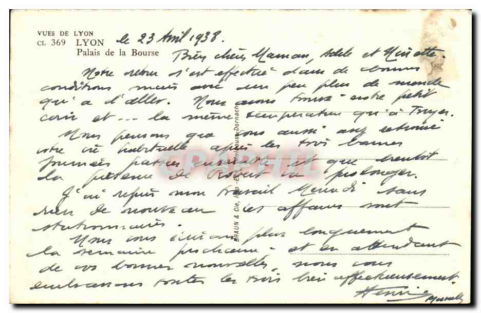 Lyon - Palais de la Bourse - CPA  — Verso