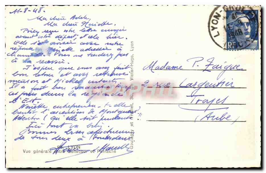 Lyon - Vue Generale - CPA  — Verso