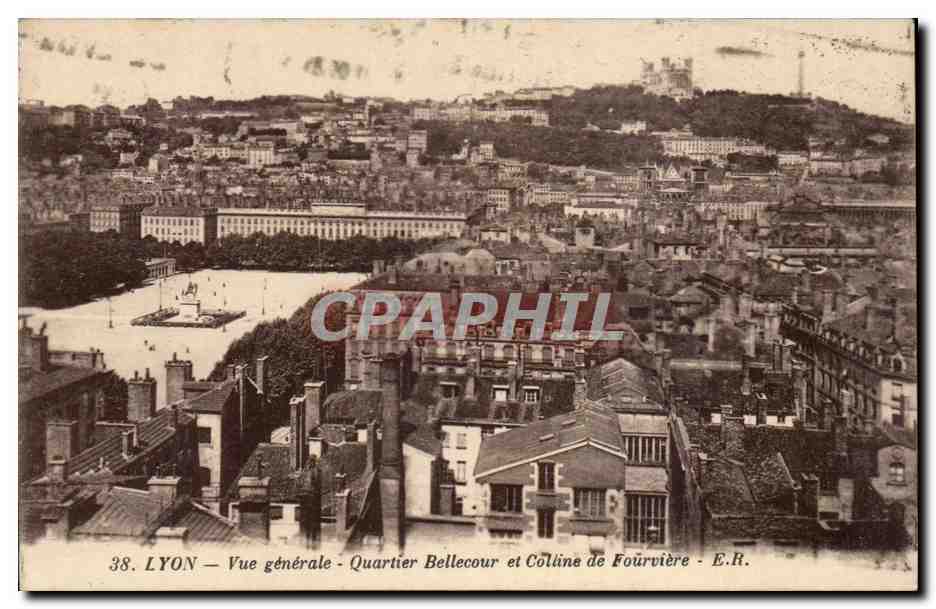 Lyon - Vue Generale - Quartier Bellecour et Colline de Fourviere - CPA 