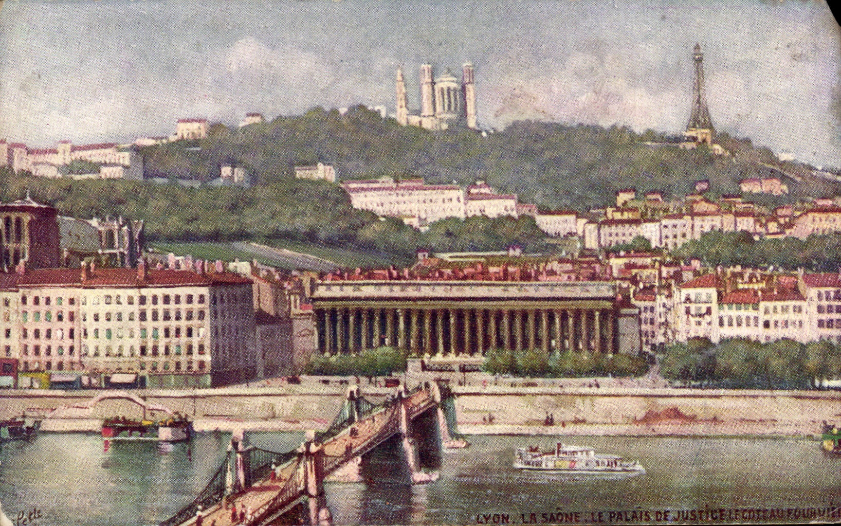 Lyon - La Saone - Le Palais de Justice et Coteau Fourviere - CPA 