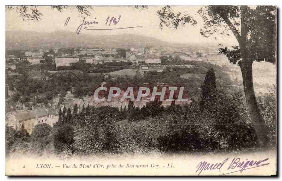 Lyon - Vue de Mont d'Or - prise du Restaurant Gay - CPA 