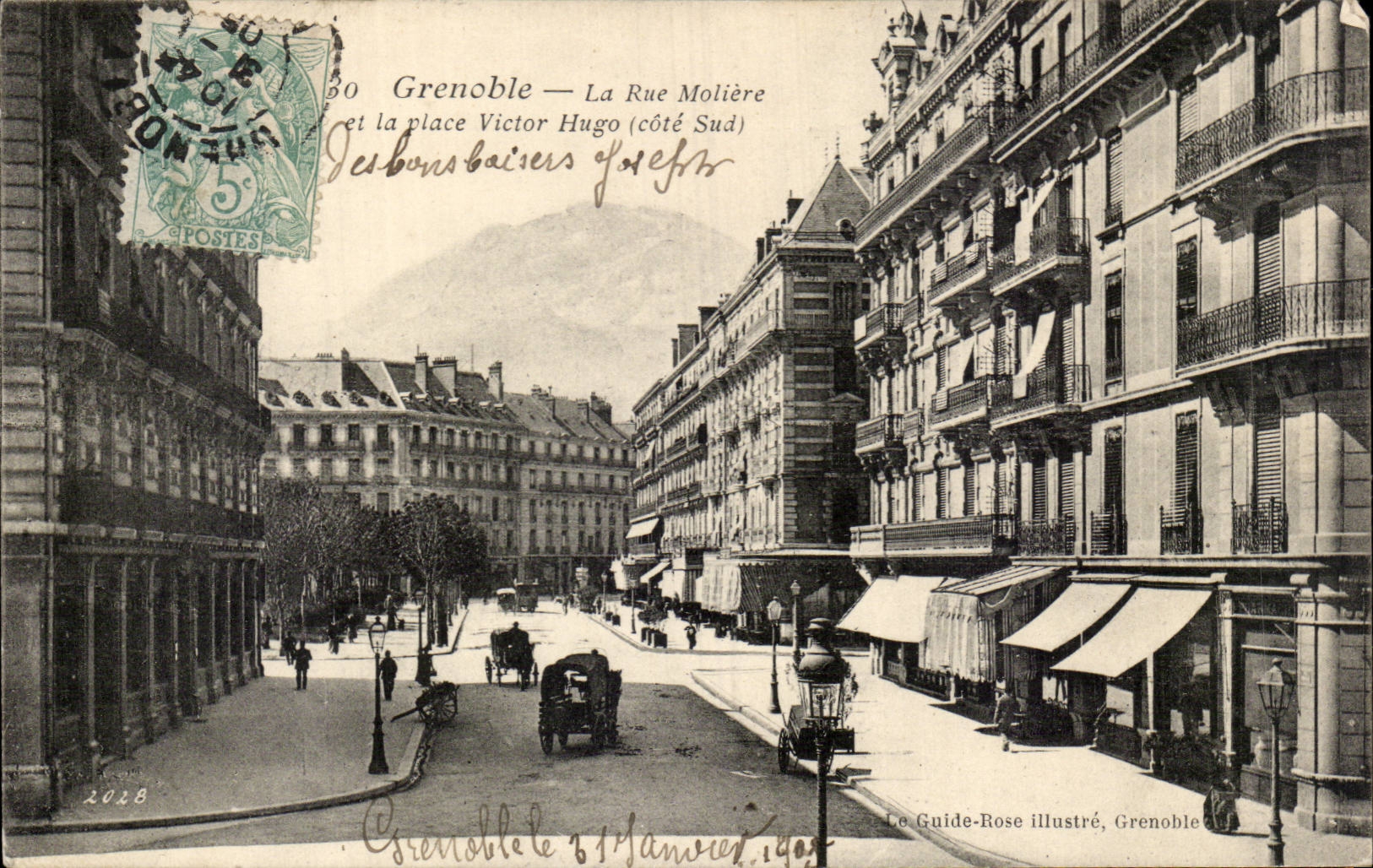 Grenoble — La Rue Molière et la place Victor Hugo (côté Sud) — Le Guide-Rose illustré, Grenoble