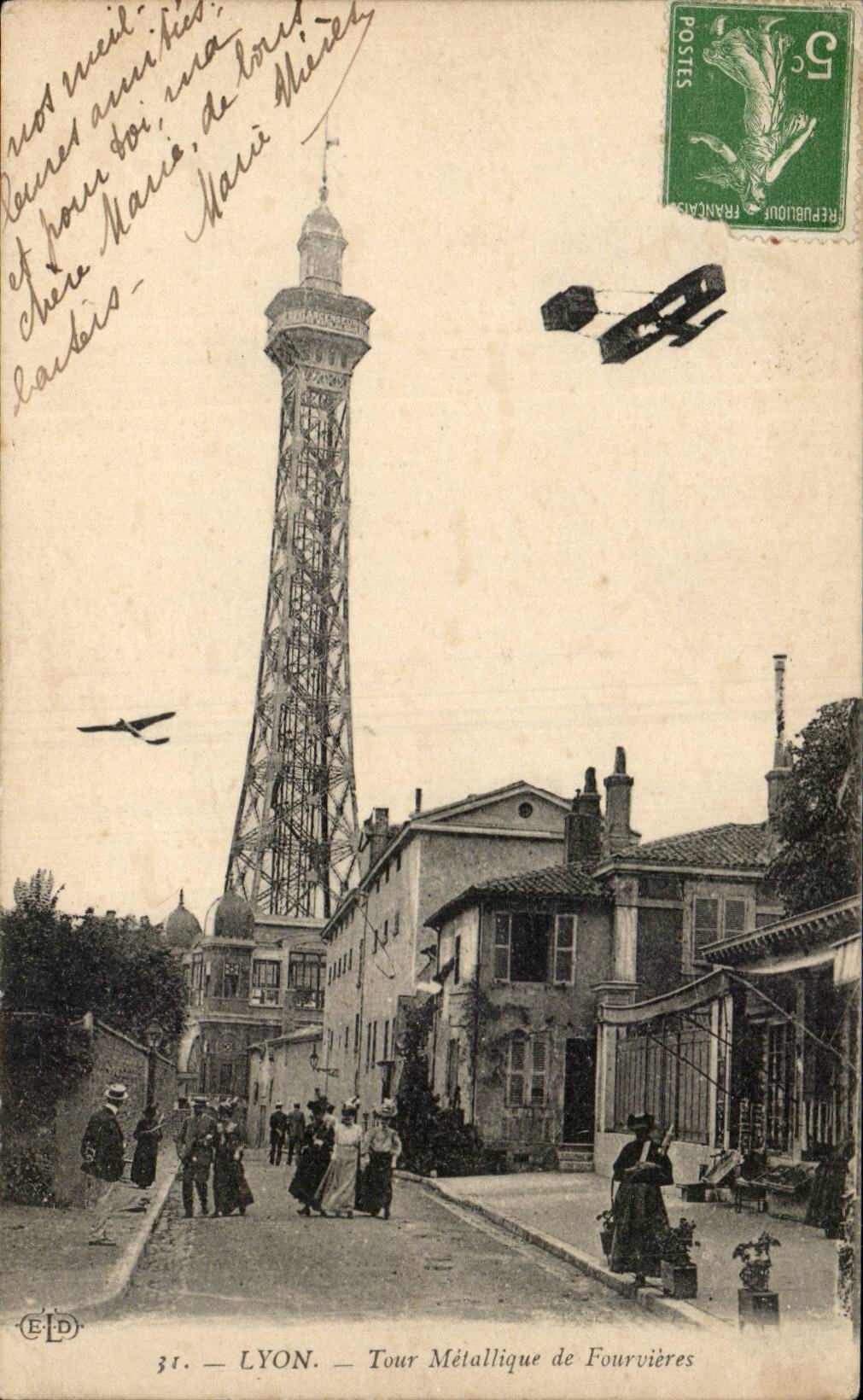 Lyon - Tour Metallique de Fourvieres - avion - airplane - CPA 