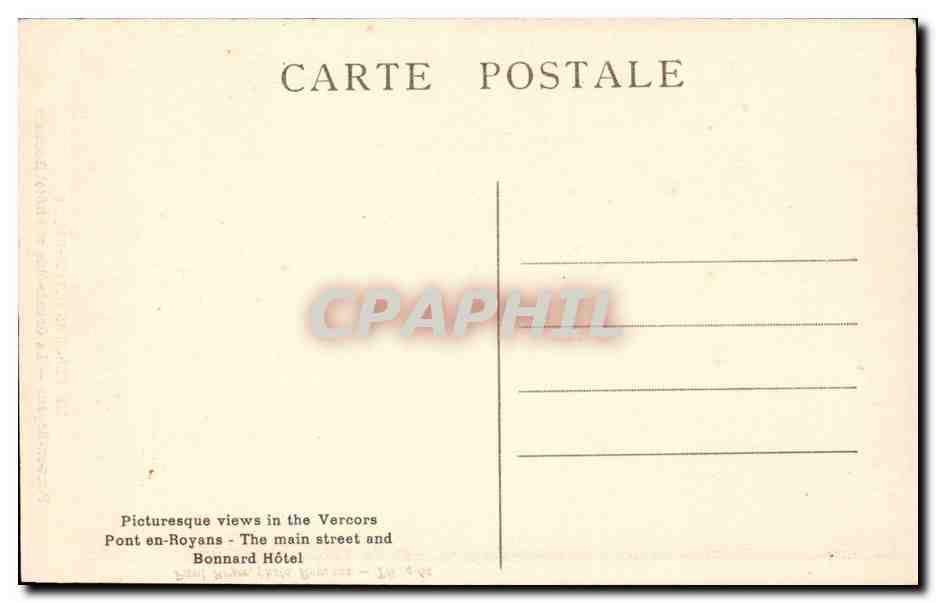 Pont-en-Royans — Die Hauptstraße und das Hotel Bonnard — Paul Boyer, photo, Romans, Tel. 4-62 — Rückseite