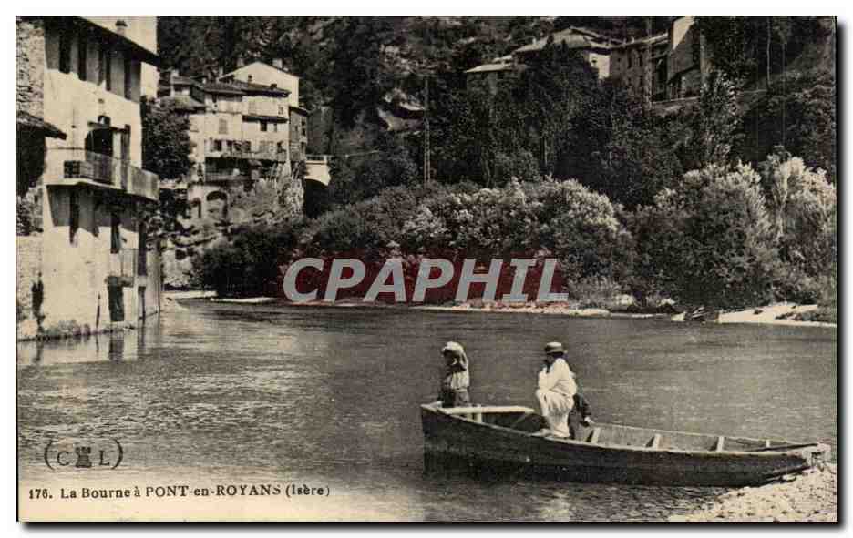 La Bourne à PONT-en-ROYANS (Isère) — vue du fleuve avec deux personnes en barque — éditeur CCL, n° 176