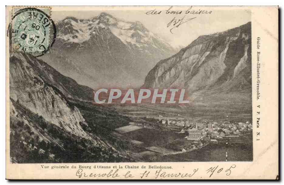 Vue Generale du Bourg d'Oisans a la Chaine de Belledonne - - CPA 