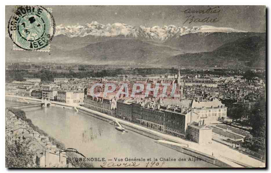 Grenoble - Vue Generale et la Chaine des Alpes - CPA 